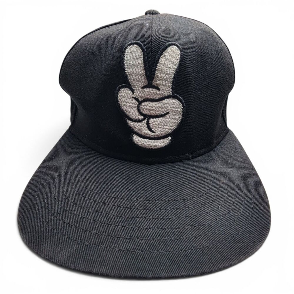 Disney Parks Peace Sign Snapback Hat Black Walt Disney World Adult Cap OS